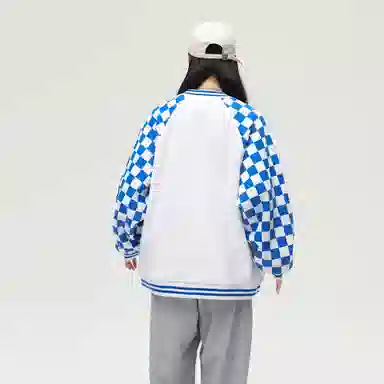 大卫贝肯  美式复古高街袖子格子纹设计日常通勤百搭休闲宽松潮流长袖棒球服 男女同款