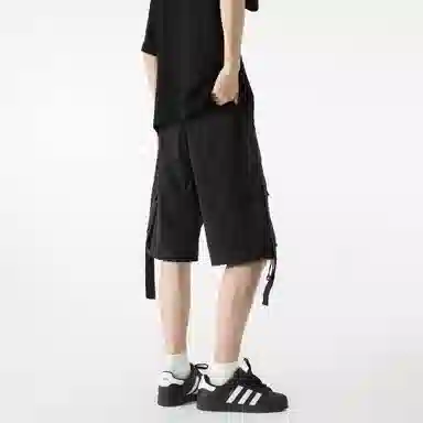 大卫贝肯 美式复古高街百搭绣花刺绣字母休闲潮流宽松腰部可调节抽绳两侧大口袋飘带设计个性五分工装短裤 男女同款