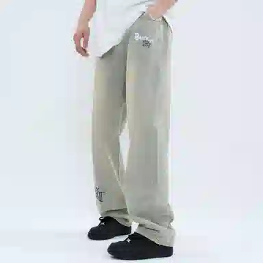 大卫贝肯 做旧字母印花涂鸦中腰拉链百搭直筒牛仔裤 男女同款