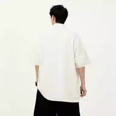 大卫贝肯 潮牌美式高级感重叠撞色字母小众设计时尚基础款纯色简约复古休闲运动百搭透气冰丝宽松翻领单排扣冰感短袖衬衫 男女同款