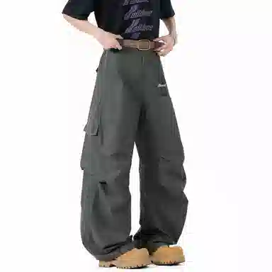 大卫贝肯 美式复古手写字母印花图案重磅双面棉多层次结构款多袋短袖山本斜弯刀褶皱伞兵裤休闲运动套装 男女同款