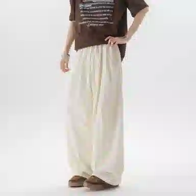 大卫贝肯 美式复古褶皱冰丝薄款肌理感山本裤潮流宽松简约百搭松弛慵懒垂坠感舒适亲肤凉爽透气阔腿休闲裤 男女同款