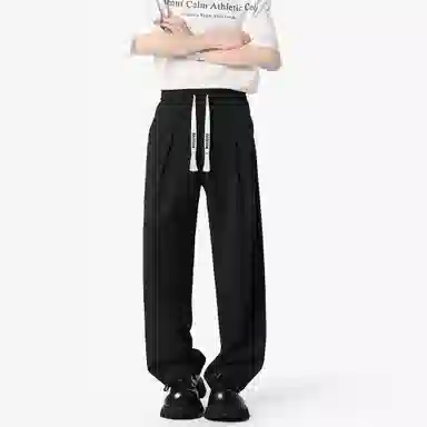 大卫贝肯 美式纯色简约基础款潮流直筒阔腿纯色系带时尚舒适透气日常通勤宽松休闲裤 男女同款