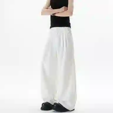 大卫贝肯 美式复古高街韩系痞帅基础款小众高级感设计时尚潮流个性日常宽松直筒垂感百搭凉感弯刀西装裤 男女同款