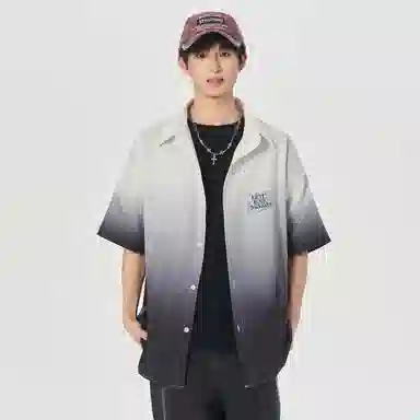 大卫贝肯 美式复古字母设计宽松休闲纯色百搭渐变透气垂感落肩短袖衬衫 男女同款