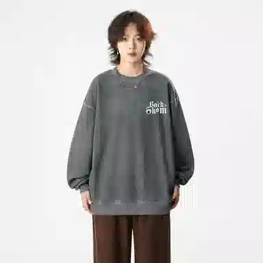 大卫贝肯 美式复古休闲宽松向日葵字母印花宽松百搭纯棉圆领脏脏卫衣 男女同款