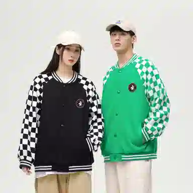 大卫贝肯  美式复古高街袖子格子纹设计日常通勤百搭休闲宽松潮流长袖棒球服 男女同款