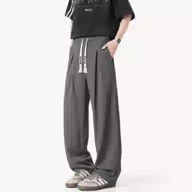 大卫贝肯 美式纯色简约基础款潮流直筒阔腿纯色系带时尚舒适透气日常通勤宽松休闲裤 男女同款