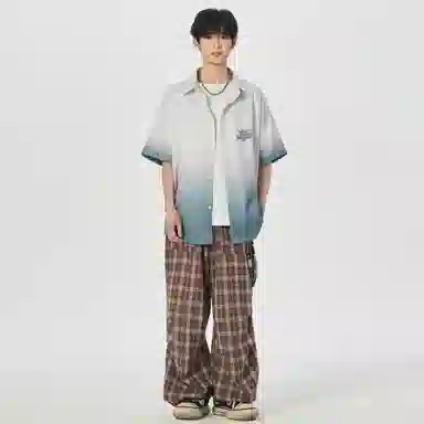 大卫贝肯 美式复古字母设计宽松休闲纯色百搭渐变透气垂感落肩短袖衬衫 男女同款