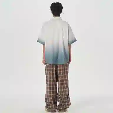 大卫贝肯 美式复古字母设计宽松休闲纯色百搭渐变透气垂感落肩短袖衬衫 男女同款