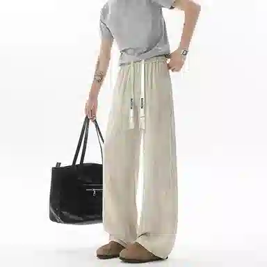 大卫贝肯 美式高街潮流学院风扎染山本褶皱透气冰丝凉感薄款高腰简约轻盈设计垂感通勤百搭宽松直筒阔腿长裤休闲裤 男女同款