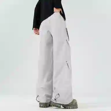 大卫贝肯 美式高街复古铆钉设计痞帅伞兵裤百搭时尚工装褶皱户外通勤直筒透气舒适机能风垂感抽绳系带中腰宽松休闲裤 男女同款