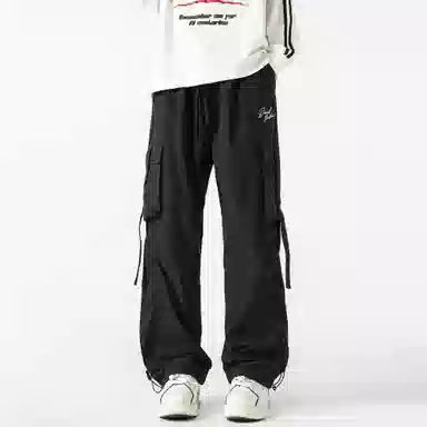 大卫贝肯 美式复古街头机能风字母印花立体大口袋抽绳休闲宽松阔腿伞兵工装裤 男女同款