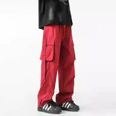 大卫贝肯 美式复古街头机能风字母印花立体大口袋抽绳休闲宽松阔腿伞兵工装裤 男女同款