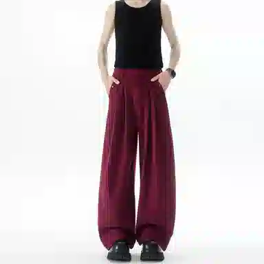 大卫贝肯 美式复古高街韩系痞帅基础款小众高级感设计时尚潮流个性日常宽松直筒垂感百搭凉感弯刀西装裤 男女同款