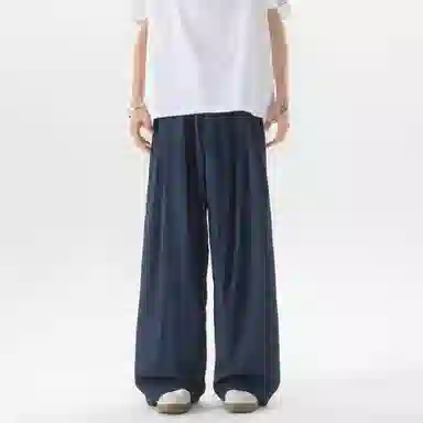 大卫贝肯 美式复古褶皱冰丝薄款肌理感山本裤潮流宽松简约百搭松弛慵懒垂坠感舒适亲肤凉爽透气阔腿休闲裤 男女同款