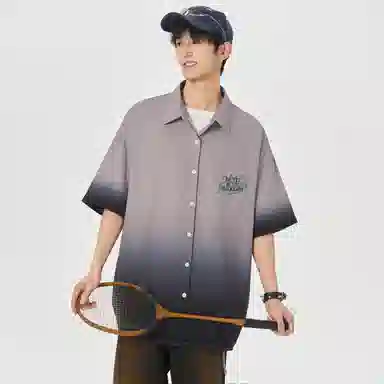 大卫贝肯 美式复古字母设计宽松休闲纯色百搭渐变透气垂感落肩短袖衬衫 男女同款