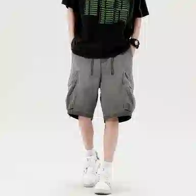 大卫贝肯 美式复古高街双口袋设计纯色直筒舒适休闲百搭宽松五分裤休闲工装短裤 男女同款