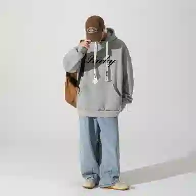 大卫贝肯 品牌字母简约基础款美式潮流休闲宽松连帽卫衣 男女同款 浅灰