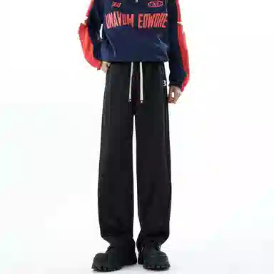 大卫贝肯 美式高街简约纯色基础款字母宽松柔软舒适直筒百搭垂感拖地系带休闲裤 男女同款