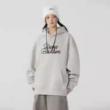 大卫贝肯 美式高街简约基础款字母印花潮流时尚百搭加绒加厚舒适保暖宽松休闲连帽卫衣 男女同款 黑色