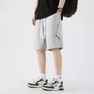 大卫贝肯 美式复古宽松直筒字母印花侧边斜条纹时尚百搭透气五分休闲短裤 男女同款