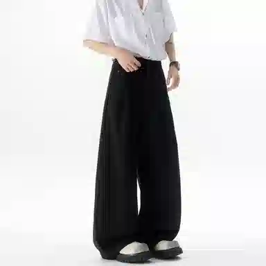 大卫贝肯 美式复古高街韩系痞帅基础款小众高级感设计时尚潮流个性日常宽松直筒垂感百搭凉感弯刀西装裤 男女同款