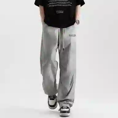 大卫贝肯 美式高街纯色复古做旧字母垂感直筒休闲裤 男女同款