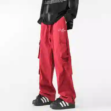 大卫贝肯 美式复古街头机能风字母印花立体大口袋抽绳休闲宽松阔腿伞兵工装裤 男女同款