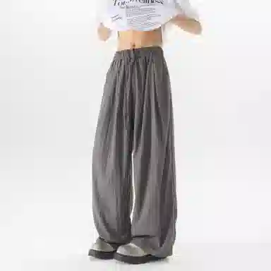 大卫贝肯 美式复古褶皱冰丝薄款肌理感山本裤潮流宽松简约百搭松弛慵懒垂坠感舒适亲肤凉爽透气阔腿休闲裤 男女同款