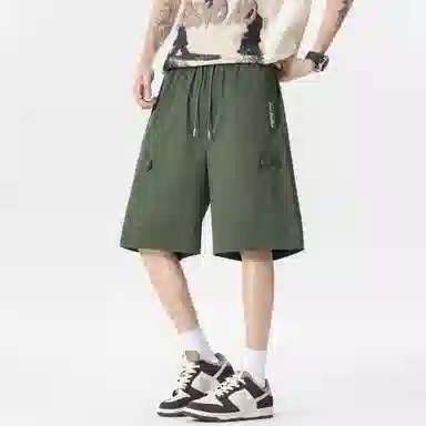大卫贝肯 纯色美式街头城市机能风字母假扣设计款系带户外运动休闲百搭五分工装短裤 男女同款