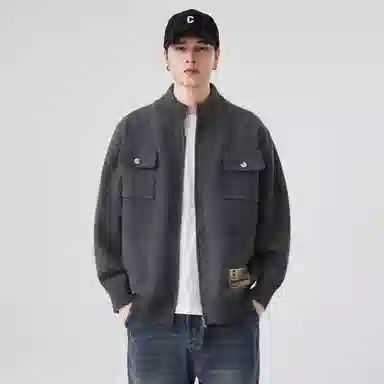 大卫贝肯 美式复古高街立领日常通勤休闲百搭亲肤舒适轻松惬意慵懒高级感开衫针织衫 男女同款