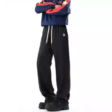 大卫贝肯 美式高街简约纯色基础款字母宽松柔软舒适直筒百搭垂感拖地系带休闲裤 男女同款