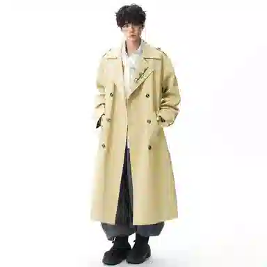 大卫贝肯 美式无性别主义高街简约基础中长款英伦高级感收腰系带设计痞帅纯色潮牌休闲宽松通勤百搭外套大衣 男女同款