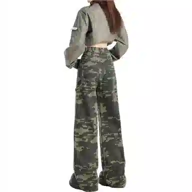 大卫贝肯 美式品牌吊坠高街宽松直筒拼接中性机能长裤百搭户外牛仔裤 男女同款