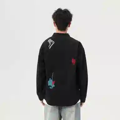 大卫贝肯 美式高街潮流涂鸦图案设计日常通勤百搭舒适长袖翻领衬衫 男女同款