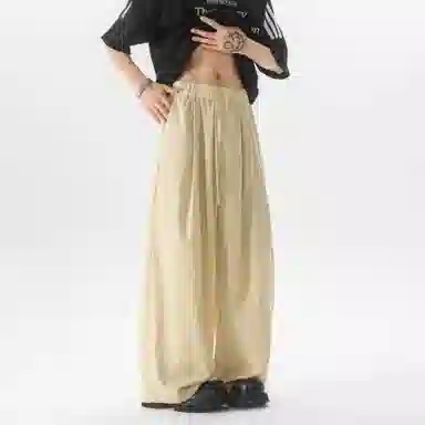 大卫贝肯 美式复古褶皱冰丝薄款肌理感山本裤潮流宽松简约百搭松弛慵懒垂坠感舒适亲肤凉爽透气阔腿休闲裤 男女同款