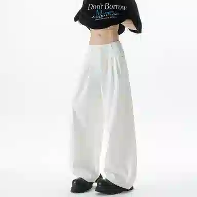 大卫贝肯 美式复古高街韩系痞帅基础款小众高级感设计时尚潮流个性日常宽松直筒垂感百搭凉感弯刀西装裤 男女同款