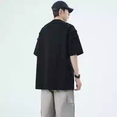 大卫贝肯 美式复古手写字母印花图案重磅双面棉多层次结构款多袋短袖山本斜弯刀褶皱伞兵裤休闲运动套装 男女同款