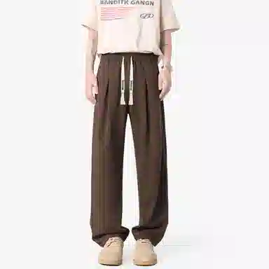 大卫贝肯 美式纯色简约基础款潮流直筒阔腿纯色系带时尚舒适透气日常通勤宽松休闲裤 男女同款