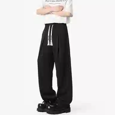 大卫贝肯 美式纯色简约基础款潮流直筒阔腿纯色系带时尚舒适透气日常通勤宽松休闲裤 男女同款