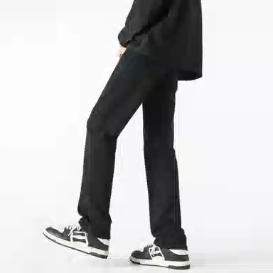 大卫贝肯 水洗做旧设计感刮破直筒铅笔裤美式高街宽松休闲百搭日常通勤基础款纯色中腰柔软小脚牛仔裤 男女同款