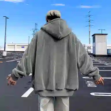 大卫贝肯 高街美式学院风宽松休闲加绒加厚外套学生连帽保暖羊羔绒棉服 男女同款