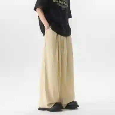 大卫贝肯 美式复古褶皱冰丝薄款肌理感山本裤潮流宽松简约百搭松弛慵懒垂坠感舒适亲肤凉爽透气阔腿休闲裤 男女同款