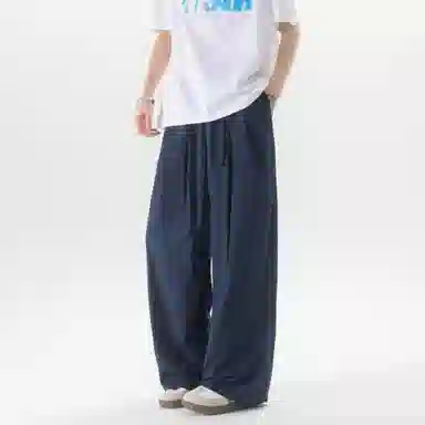 大卫贝肯 美式复古褶皱冰丝薄款肌理感山本裤潮流宽松简约百搭松弛慵懒垂坠感舒适亲肤凉爽透气阔腿休闲裤 男女同款