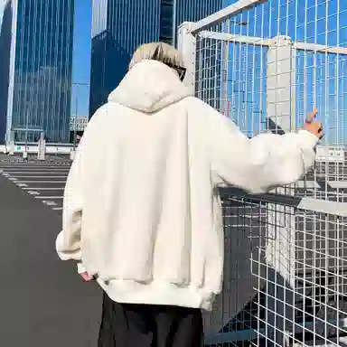 大卫贝肯 高街美式学院风宽松休闲加绒加厚外套学生连帽保暖羊羔绒棉服 男女同款