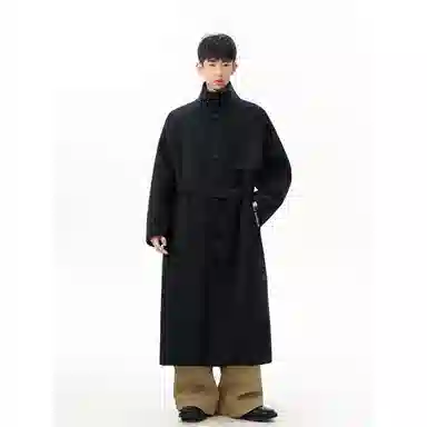 大卫贝肯 美式高街简约基础中长款英伦高级感设计痞帅纯色潮牌休闲舒适宽松日常百搭街头风无性别主义大衣 男款