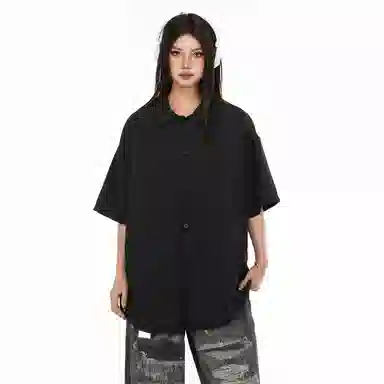 大卫贝肯 美式冰丝复古街头基础无性别主义百搭休闲舒适垂感透气宽松简约翻领短袖衬衫 男女同款