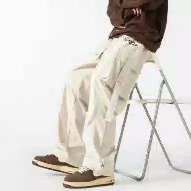 大卫贝肯 美式复古街头机能风字母印花立体大口袋抽绳休闲宽松阔腿伞兵工装裤 男女同款