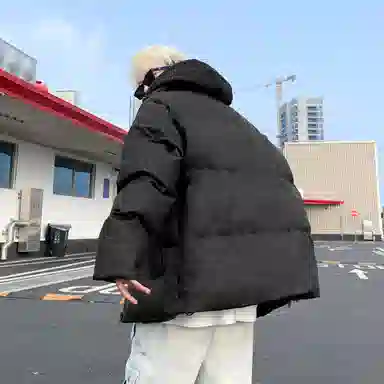 大卫贝肯 美式高街学院风宽松休闲加厚外套连帽假两件保暖棉服 男女同款